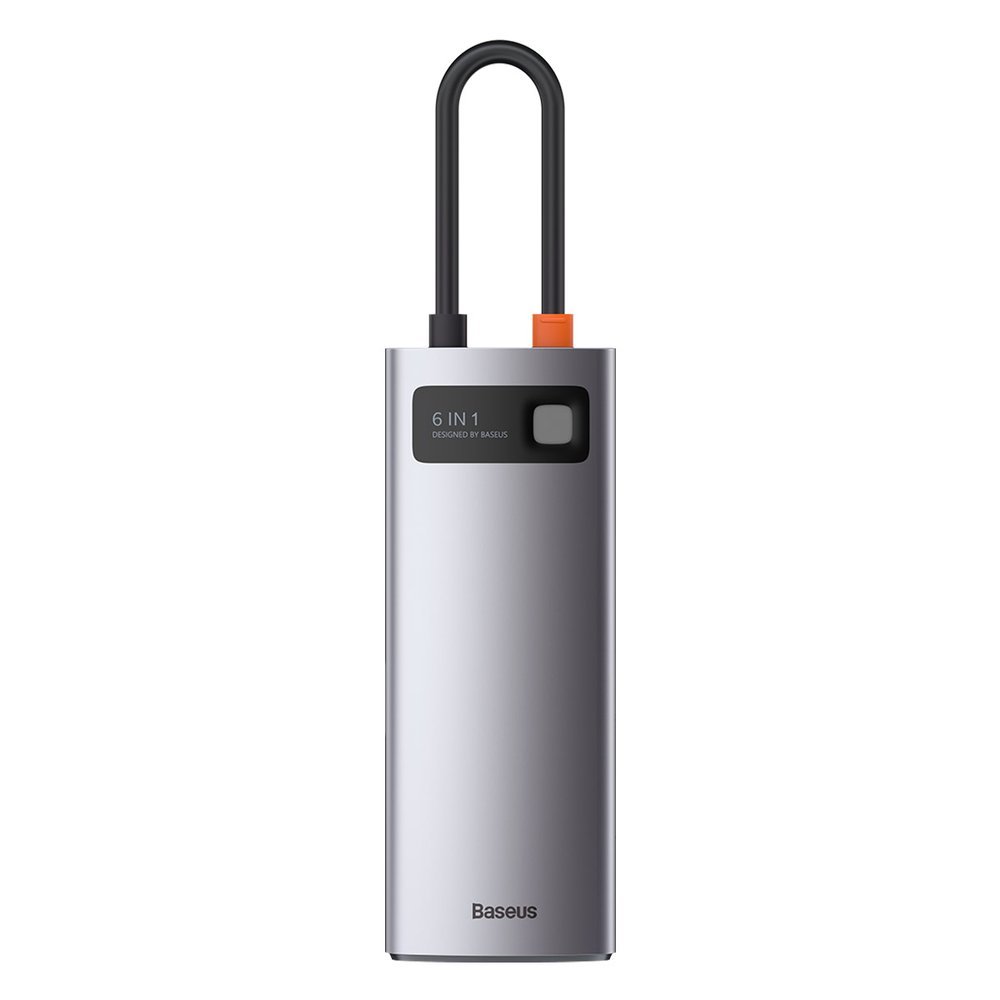 Baseus Metal Gleam USB-C -keskitin, 3 x USB-A 3.0 - 1 x USB-C - 1 x HDMI - 1 x RJ45, Harmaa CAHUB-CW0G