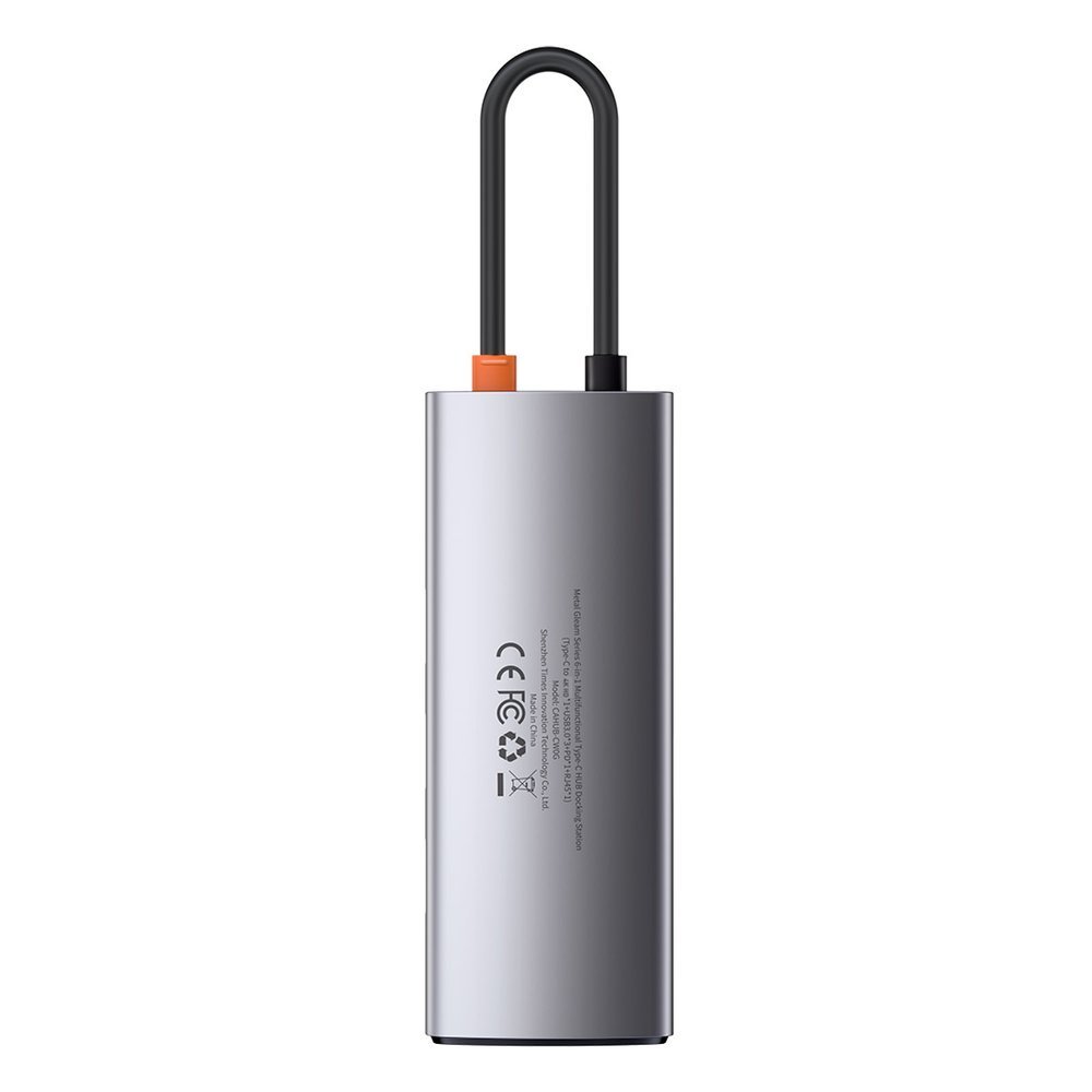 Baseus Metal Gleam USB-C -keskitin, 3 x USB-A 3.0 - 1 x USB-C - 1 x HDMI - 1 x RJ45, Harmaa CAHUB-CW0G