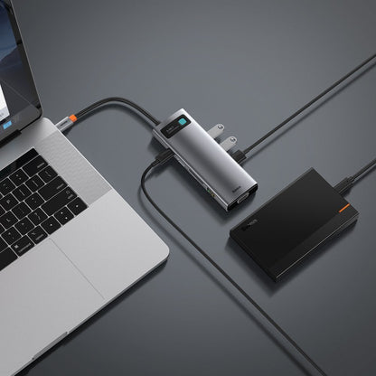 Baseus USB-C -keskitin, 3 x USB-A 3.0 - 1 x USB-C - 1 x HDMI - 1 x VGA - 1 x RJ45 - 1 x SD - 1 x microSD, Harmaa CAHUB-CU0G