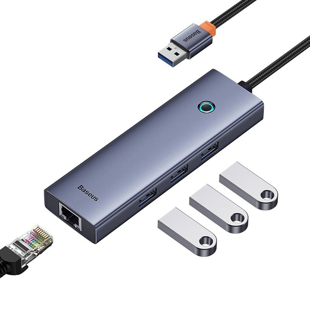 Hub USB Baseus UltraJoy, 3 x USB-A 3.0 - 1 x RJ45, Harmaa B0005280A813-01