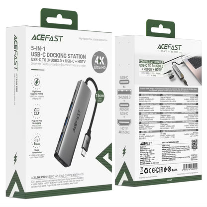 Hub USB-C Acefast J16, 5in1, Harmaa