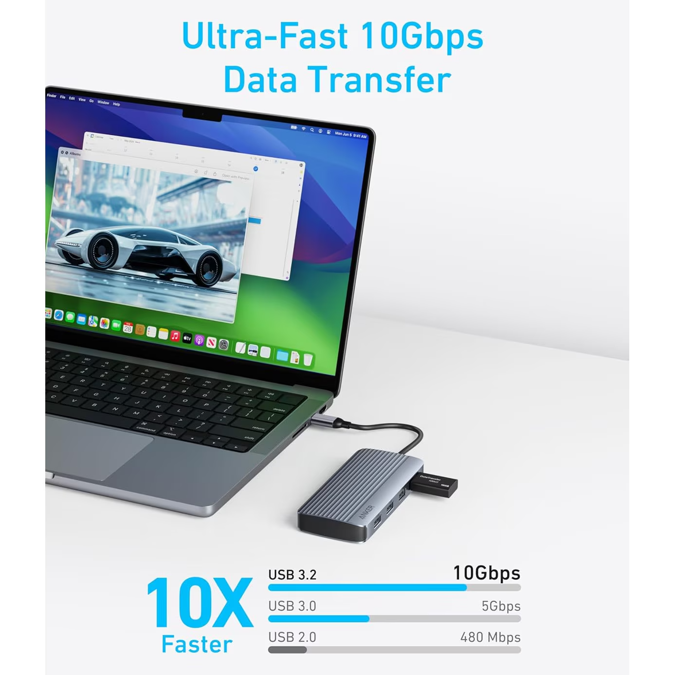 Hub USB-C Anker, 1 x USB-A 3.2 - 3 x USB-A - 1 x USB-C - 2 x HDMI, Harmaa A83740A2