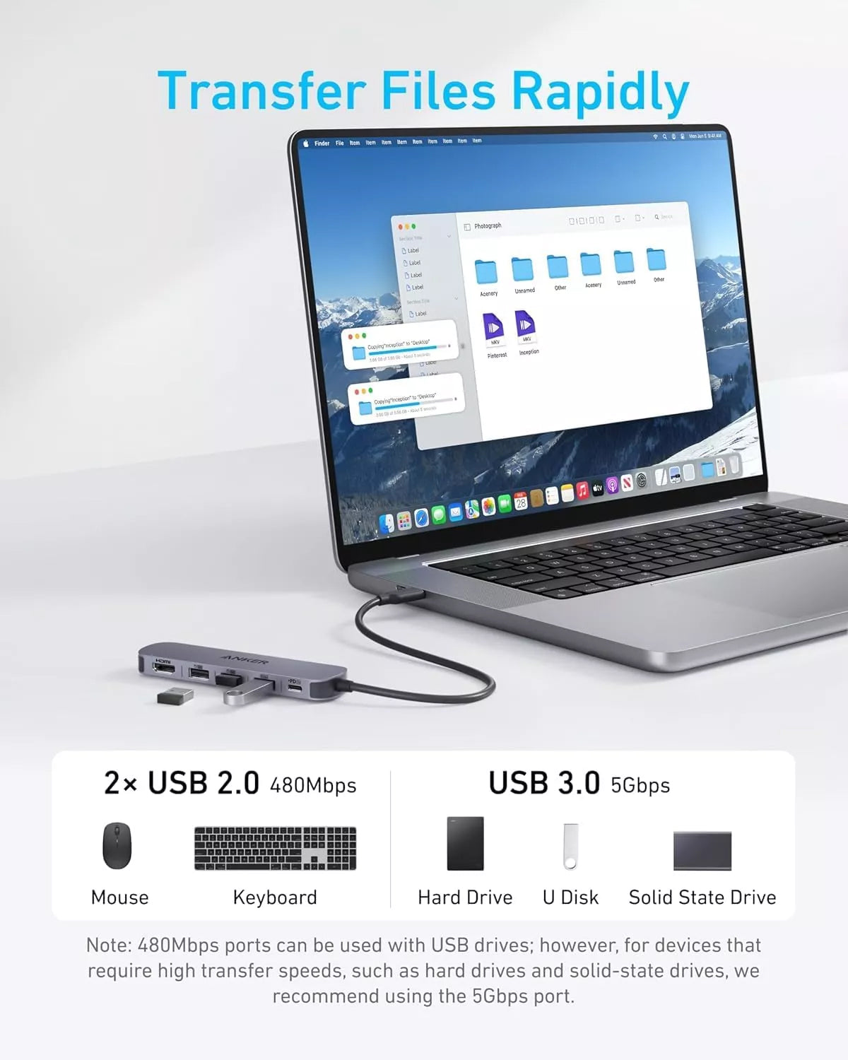 Anker USB-C -keskitin, 2 x USB-A - 1 x USB-A 3.0 - 1 x USB-C - 1 x HDMI, Harmaa A8357HA0