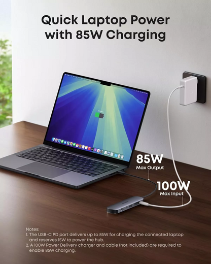 Hub USB-C Anker, 2 x USB-A 3.0 - 2 x USB-C - 1 x HDMI - 1 x SD - 1 x microSD, Harmaa A83D2HA1
