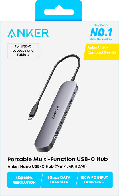 Hub USB-C Anker, 2 x USB-A 3.0 - 2 x USB-C - 1 x HDMI - 1 x SD - 1 x microSD, Harmaa A83D2HA1