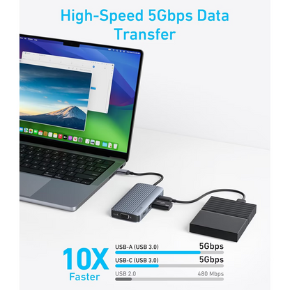 Hub USB-C Anker, 3 x USB-A 3.0 - 2 x USB-C - 2 x HDMI - 1 x VGA, Harmaa A83790A2
