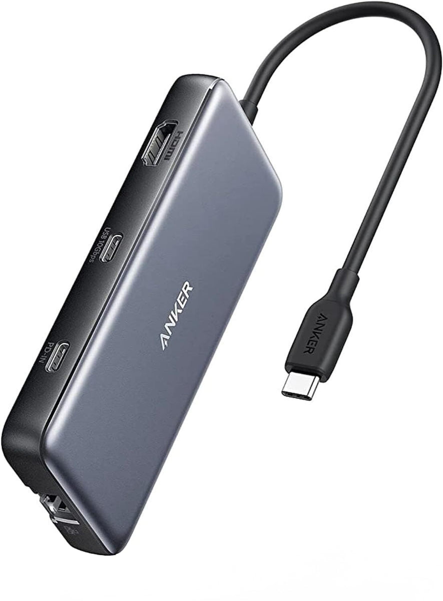 Hub USB-C Anker 555, 2 x USB-A 3.2 - 2 x USB-C - 1 x HDMI - 1 x RJ45 - 1 x SD - 1 x microSD, Harmaa A83830A2