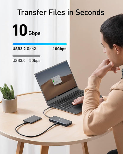 Hub USB-C Anker 555, 2 x USB-A 3.2 - 2 x USB-C - 1 x HDMI - 1 x RJ45 - 1 x SD - 1 x microSD, Harmaa A83830A2