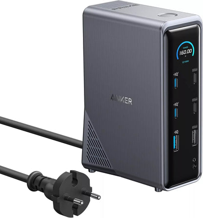 Monitoimihubi Anker Prime 737, 2 x USB-A 3.0 - 3 x USB-A - 5 x USB-C - 2 x HDMI - 1 x Jack 3.5mm - 1 x RJ45, Musta A83B63A1
