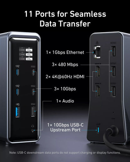 Monitoimihubi Anker Prime 737, 2 x USB-A 3.0 - 3 x USB-A - 5 x USB-C - 2 x HDMI - 1 x Jack 3.5mm - 1 x RJ45, Musta A83B63A1