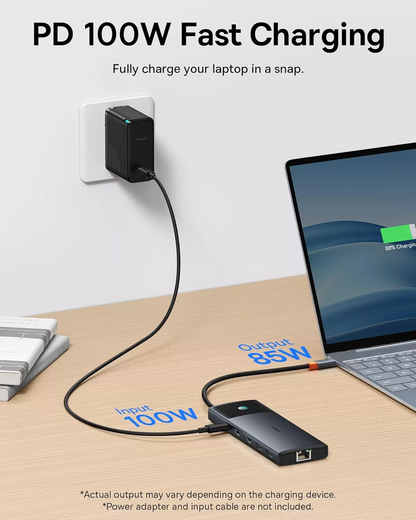Hub USB-C Baseus Dual Display, 1 x USB-A 3.0 - 2 x USB-A - 2 x USB-C - 2 x HDMI - 1 x RJ45 - 1 x SD - 1 x microSD, Musta B00061800123-01
