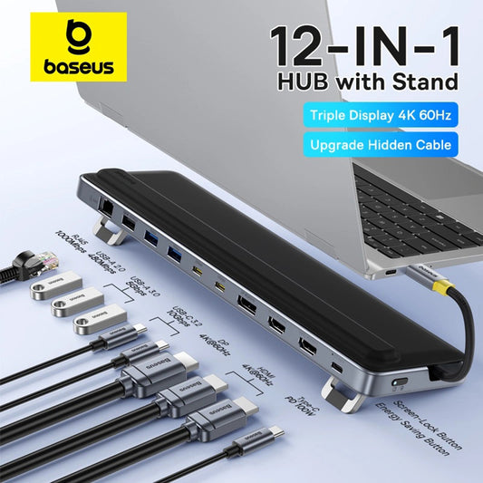 Hub USB-C Baseus EliteJoy EH3, 12in1, Harmaa B00051300111-00