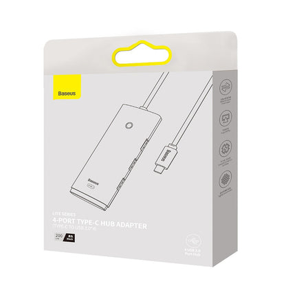 Hub USB-C Baseus Lite, 4 x USB-A 3.0 - 1 x USB-C, 2m, Musta WKQX030501