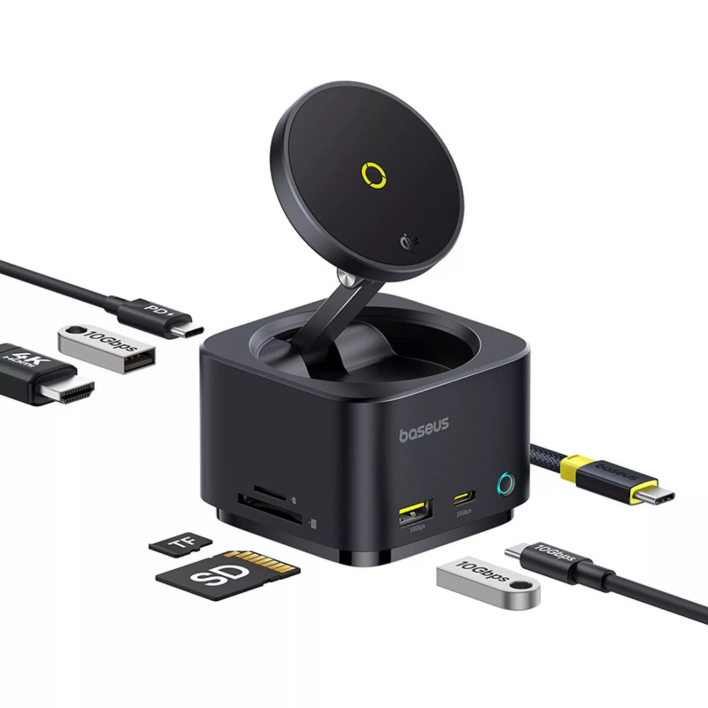Hub USB-C Baseus MagPro II 7in1, 1 x USB-A - 2 x USB-C - 1 x HDMI - 1 x QI - 1 x SD - 1 x microSD, Musta B00072900121-00