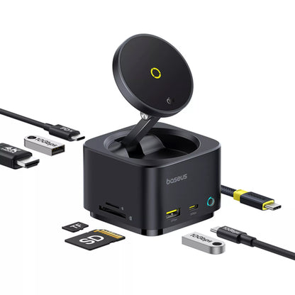 Hub USB-C Baseus MagPro II 7in1, 1 x USB-A - 2 x USB-C - 1 x HDMI - 1 x QI - 1 x SD - 1 x microSD, Musta B00072900121-00