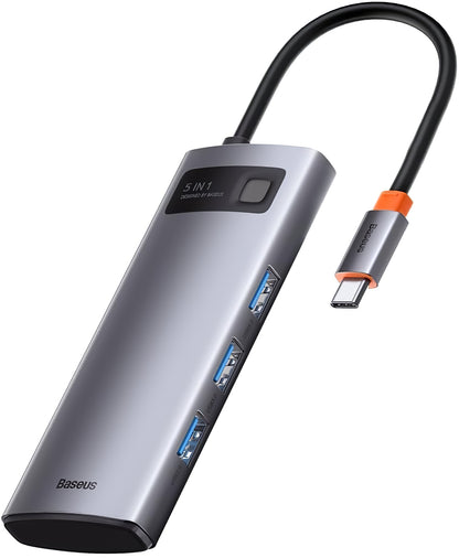 USB-C Hub Baseus Metal Gleam, 3 x USB-A - 1 x USB-C - 1 x HDMI, harmaa WKWG020013 