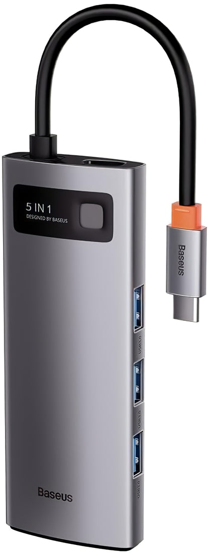 USB-C Hub Baseus Metal Gleam, 3 x USB-A - 1 x USB-C - 1 x HDMI, harmaa WKWG020013 
