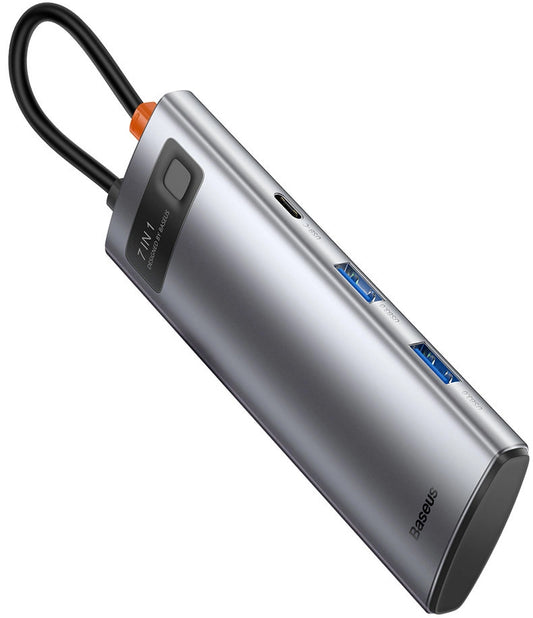 Hub USB-C Baseus Metal Gleam, 2 x USB-A 3.0 - 2 x USB-C - 1 x HDMI - 1 x SD - 1 x microSD, Harmaa WKWG020113