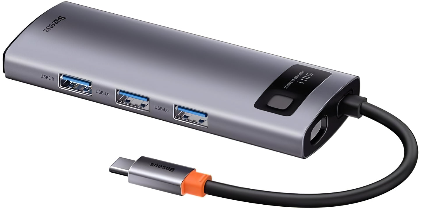 USB-C Hub Baseus Metal Gleam, 3 x USB-A - 1 x USB-C - 1 x HDMI, harmaa WKWG020013 