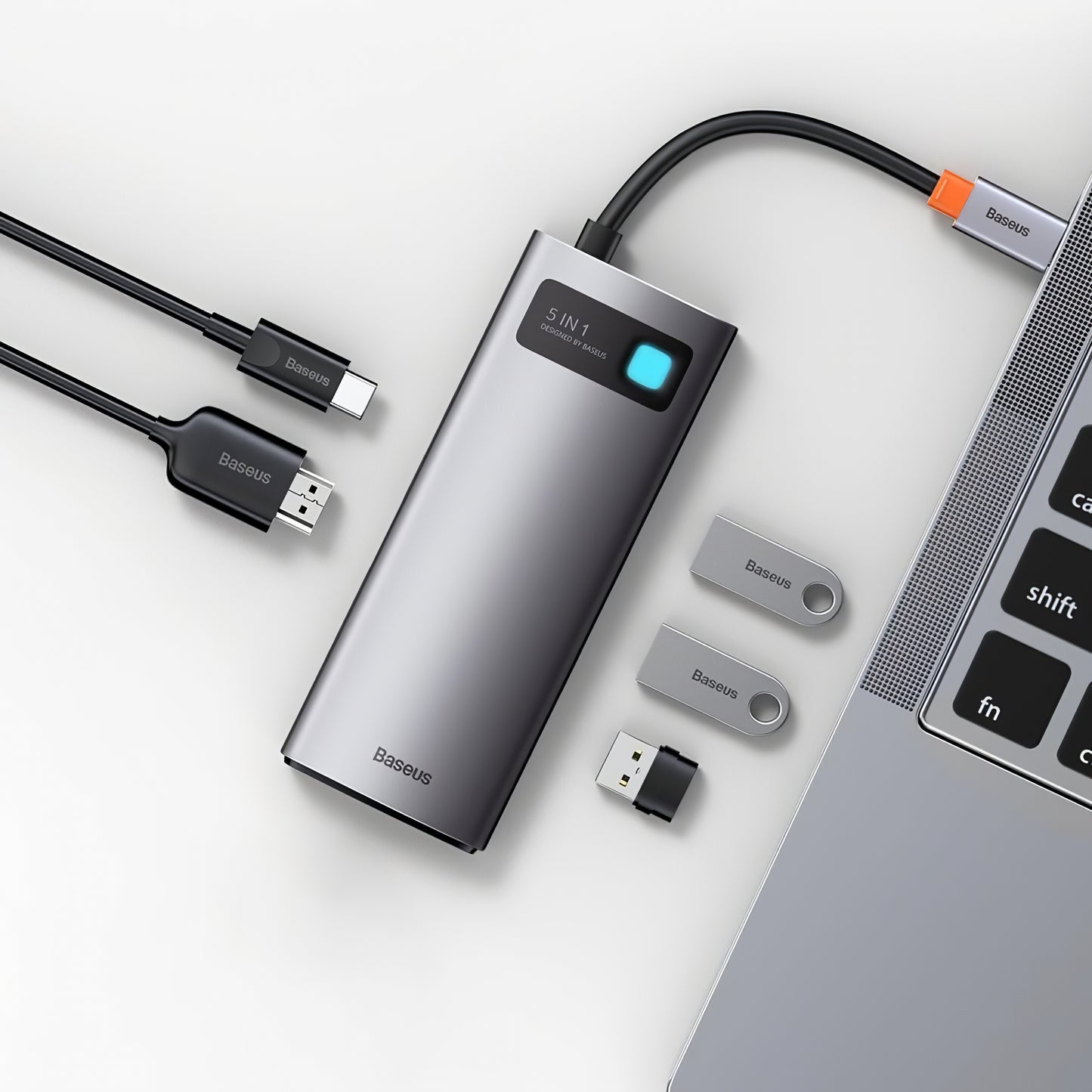 USB-C Hub Baseus Metal Gleam, 3 x USB-A - 1 x USB-C - 1 x HDMI, harmaa WKWG020013 