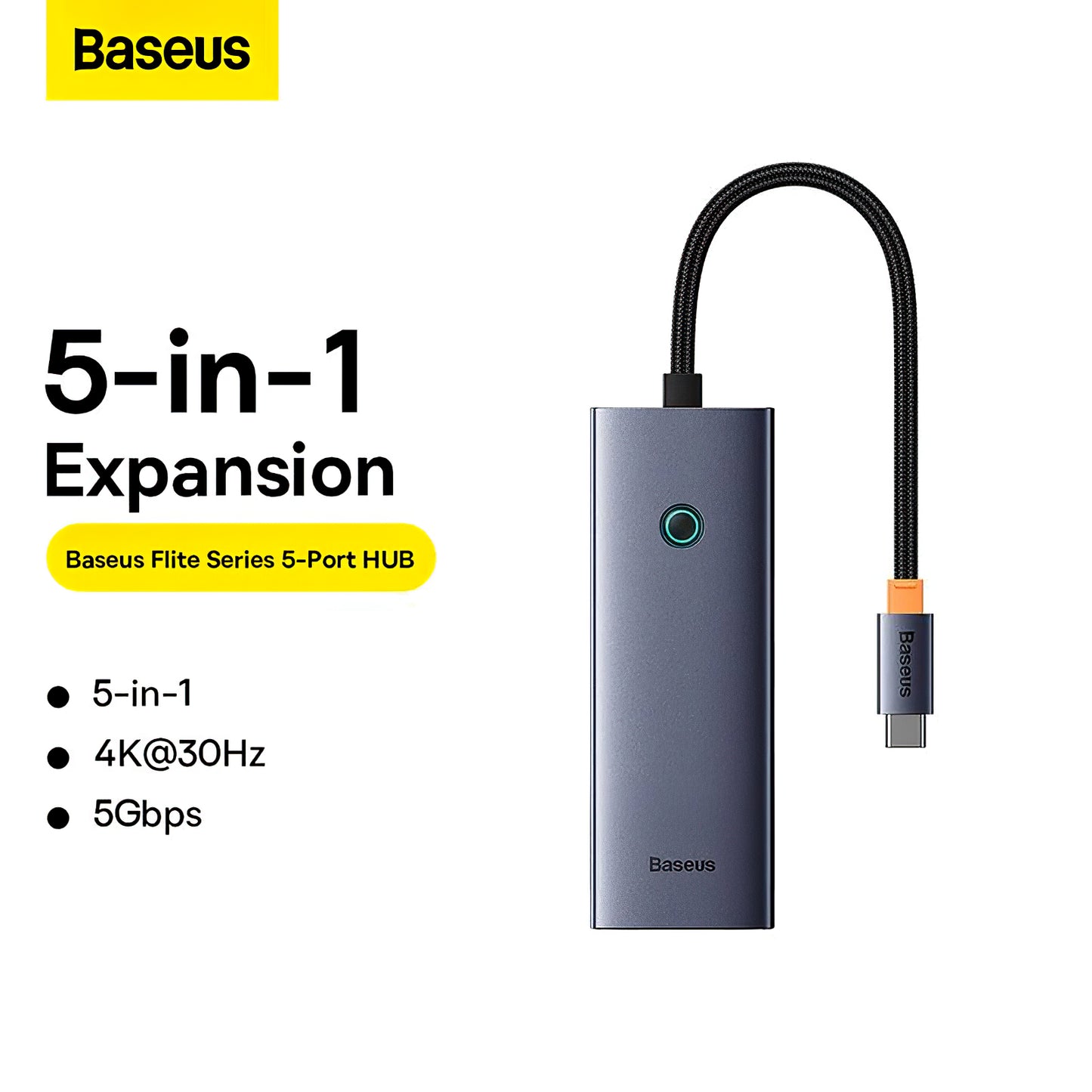 Baseus UltraJoy USB-C Hub, 4 x USB-A 3.0 - 1 x HDMI, Grey B00052809813-00 