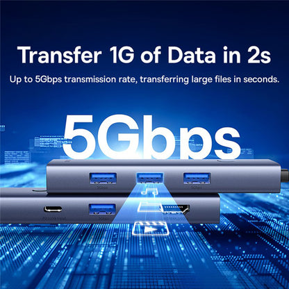 Hub USB-C Baseus UltraJoy, 4 x USB-A 3.0 - 1 x USB-C - 1 x HDMI - 1 x VGA, Harmaa B00052803811-01