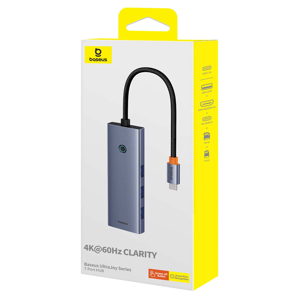 Hub USB-C Baseus UltraJoy, 3 x USB-A 3.0 - 1 x USB-C - 1 x HDMI - 1 x SD - 1 x microSD, Harmaa B00052803811-00