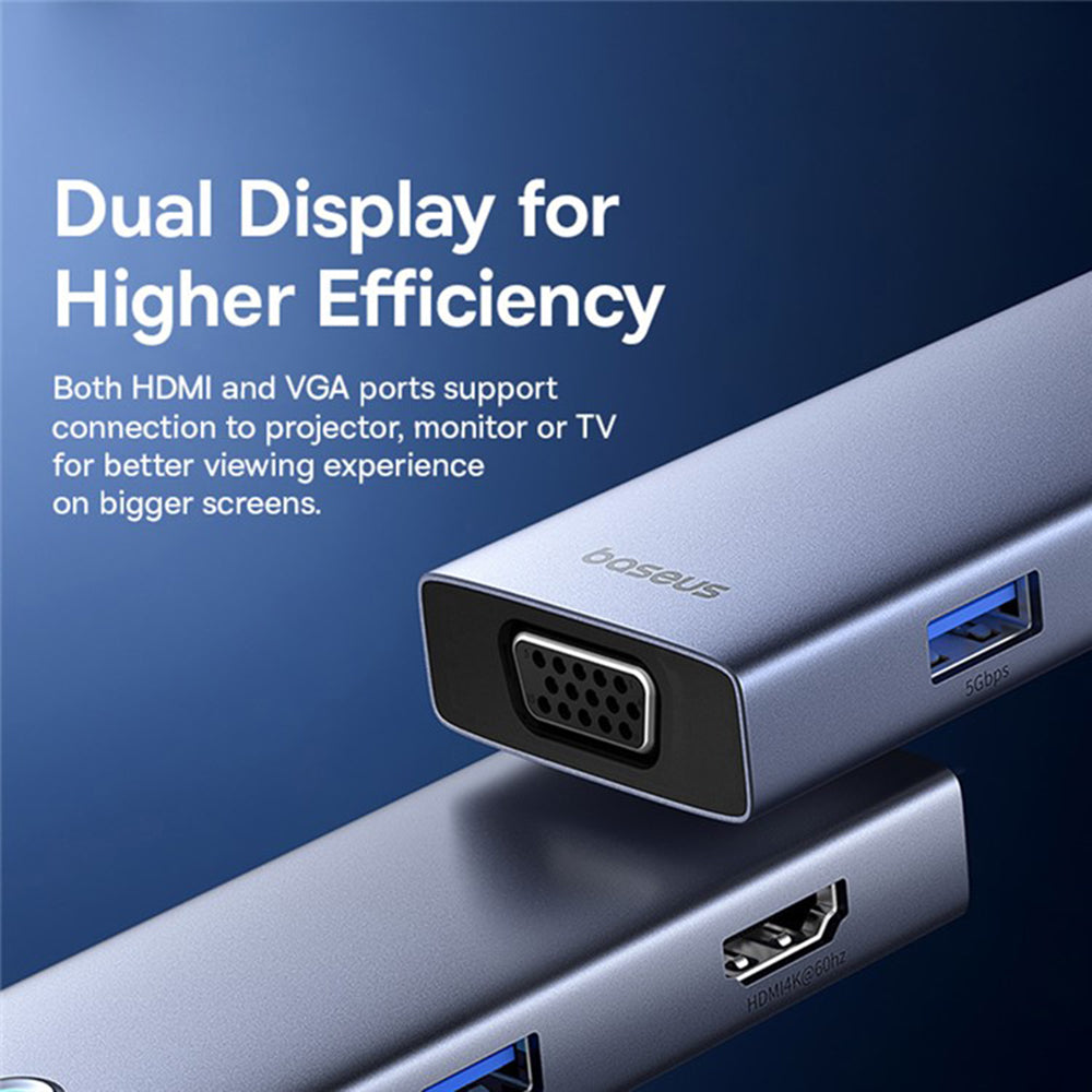 Hub USB-C Baseus UltraJoy, 4 x USB-A 3.0 - 1 x USB-C - 1 x HDMI - 1 x VGA, Harmaa B00052803811-01