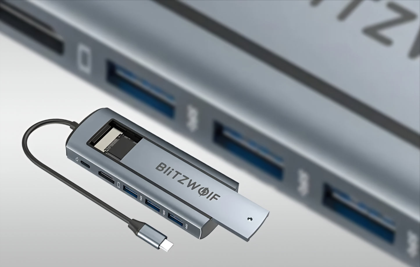 Hub USB-C BlitzWolf BW-Neo TH13, 3 x USB-A 3.0 - 1 x USB-C - 1 x Display Port - 1 x SSD-liitäntä, Harmaa