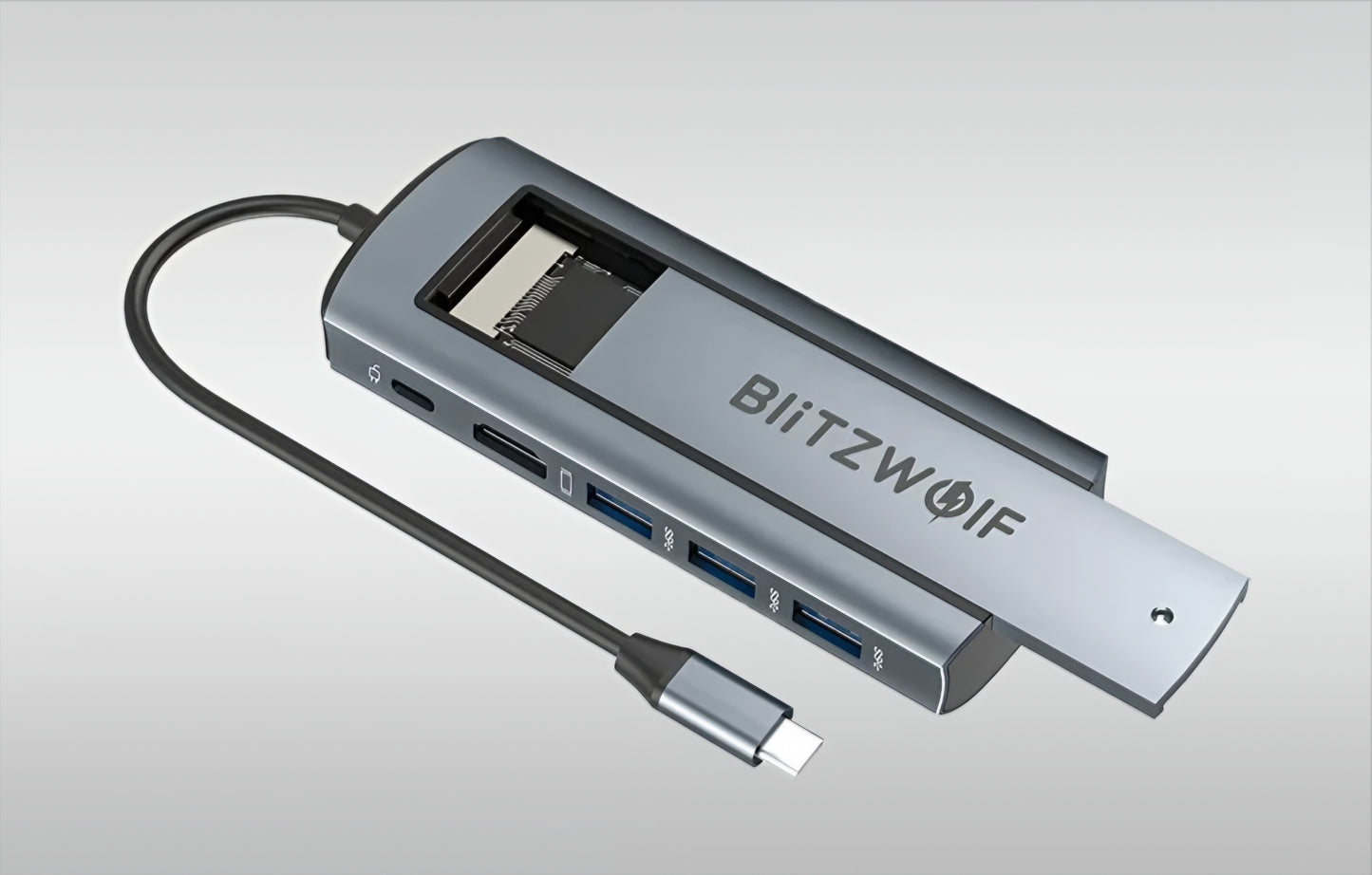 Hub USB-C BlitzWolf BW-Neo TH13, 3 x USB-A 3.0 - 1 x USB-C - 1 x Display Port - 1 x SSD-liitäntä, Harmaa