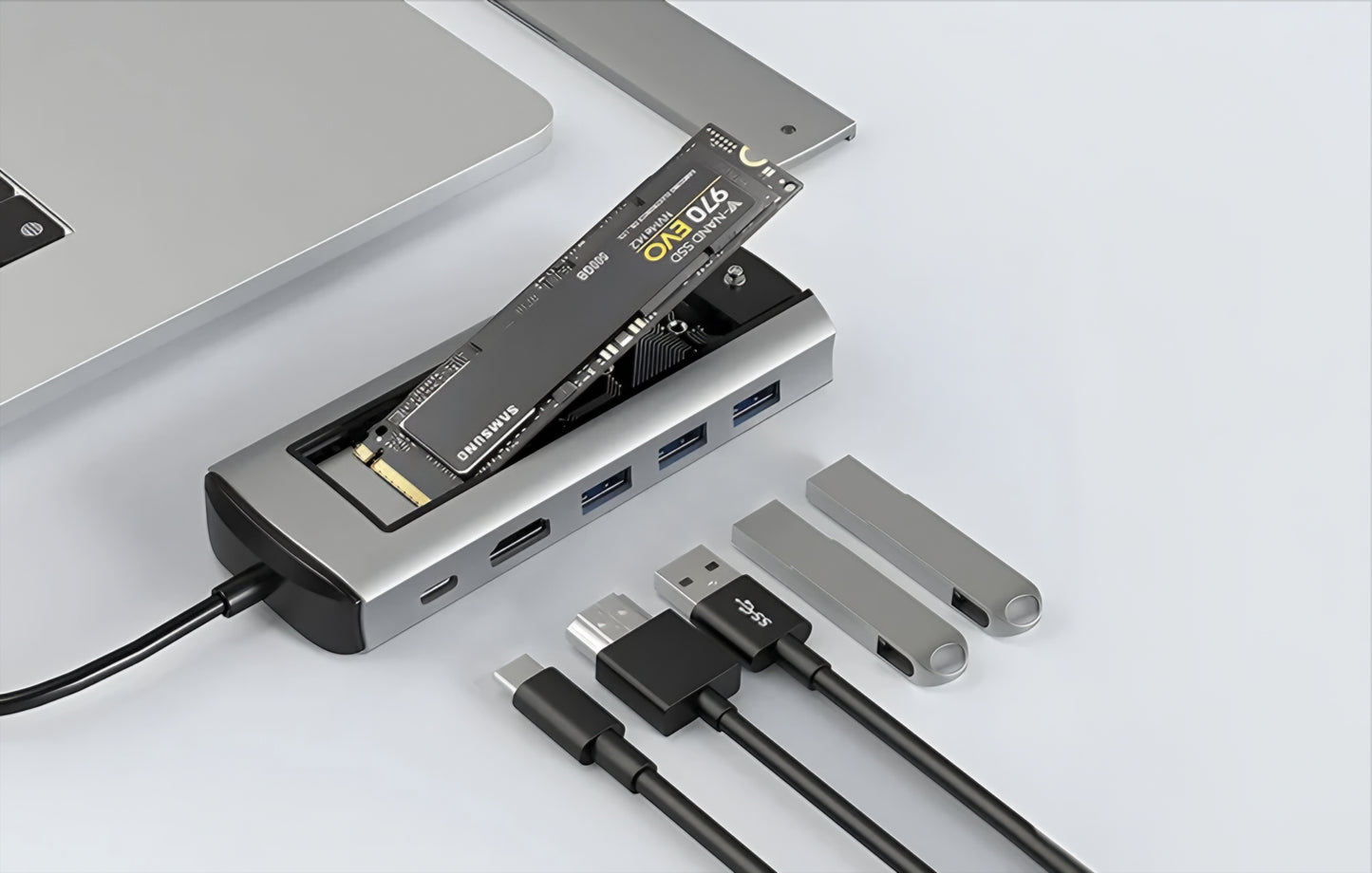 Hub USB-C BlitzWolf BW-Neo TH13, 3 x USB-A 3.0 - 1 x USB-C - 1 x Display Port - 1 x SSD-liitäntä, Harmaa