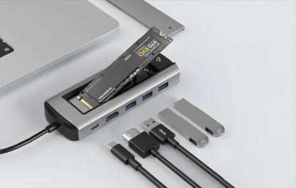 Hub USB-C BlitzWolf BW-Neo TH13, 3 x USB-A 3.0 - 1 x USB-C - 1 x Display Port - 1 x SSD-liitäntä, Harmaa