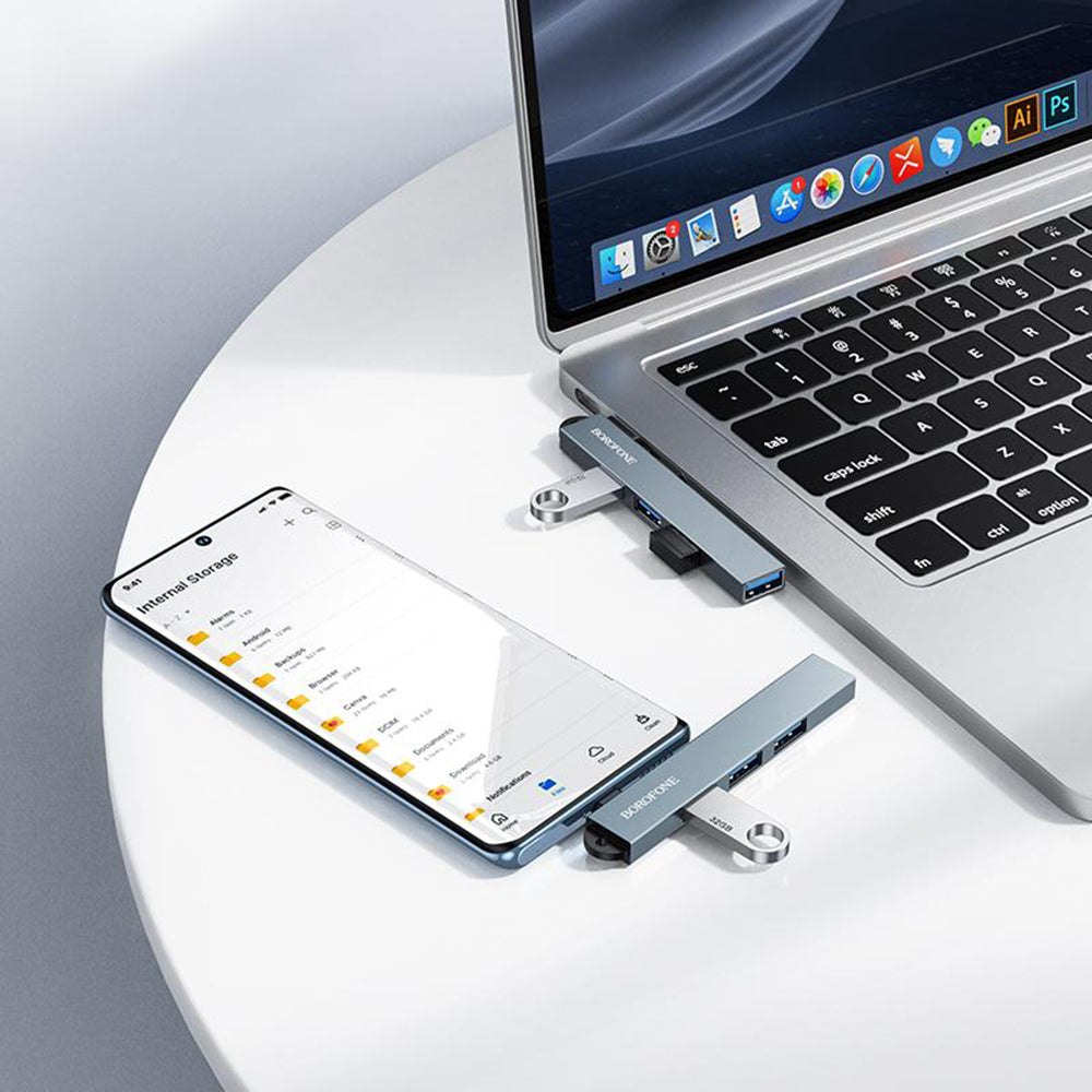 Borofone FH1A USB-C-keskitin, 4-in-1, Harmaa