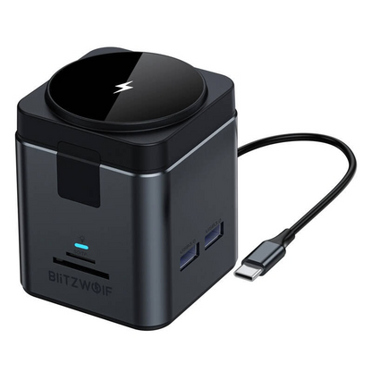 USB-C-hubi langattomalla QI-latauksella BlitzWolf BW-TH17, 9in1, Musta