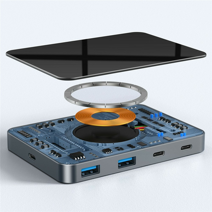 USB-C-hubi langattomalla QI-latauksella OEM YC7209, 10in1, harmaa