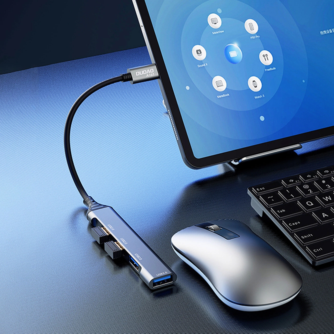 USB-C Hub Dudao A16T, 3 x USB-A - 1 x USB-A 3.0, Black 