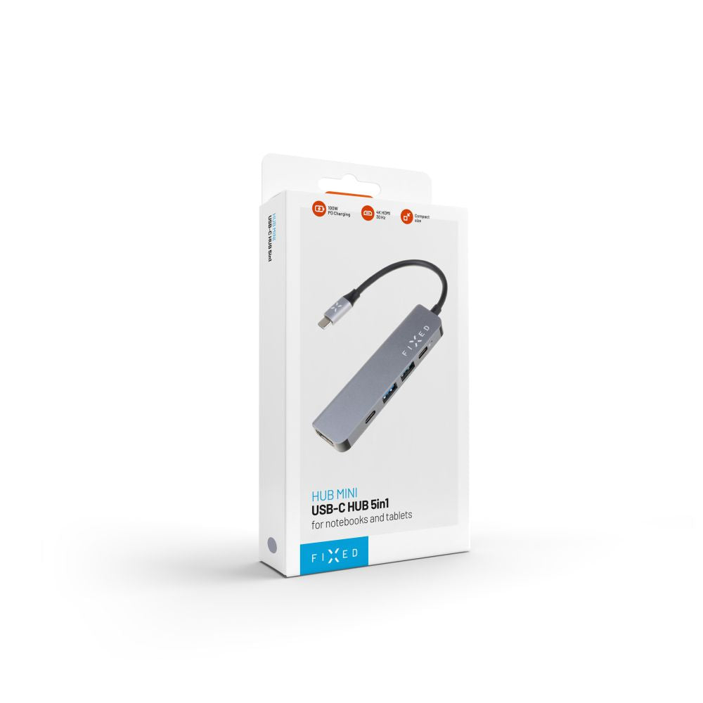 USB-C Fixed -hubi, 4in1, Harmaa