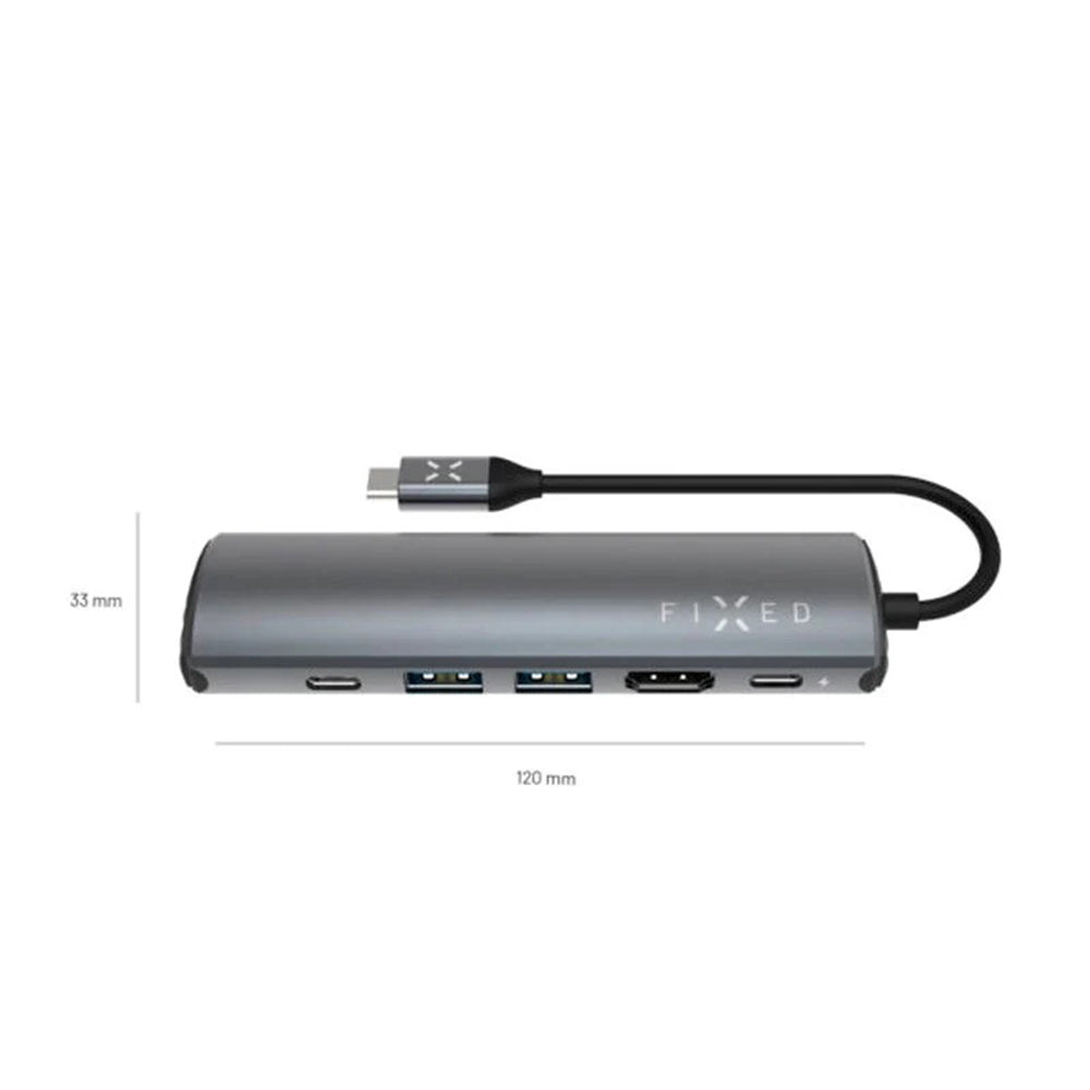 USB-C Fixed Pro -keskitin, 6in1, Harmaa