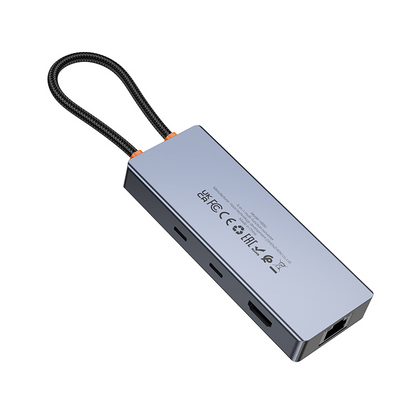 USB-C-keskitin HOCO HB52, 2 x USB-A 3.0 - 2 x USB-C - 1 x HDMI - 1 x RJ45 - 1 x SD - 1 x microSD, Harmaa