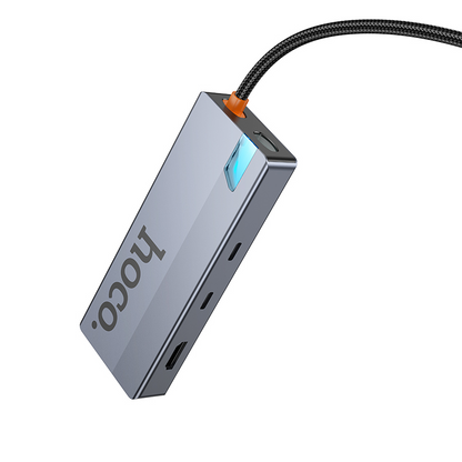 USB-C-keskitin HOCO HB52, 2 x USB-A 3.0 - 2 x USB-C - 1 x HDMI - 1 x RJ45 - 1 x SD - 1 x microSD, Harmaa
