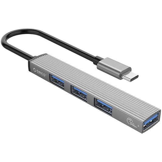 Hub USB-C Orico AH-A13, 1 x USB-A 3.0 - 3 x USB-A, Harmaa