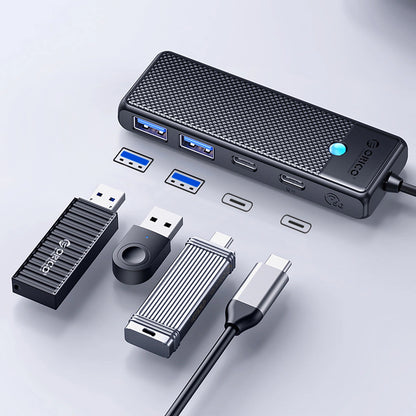 Hub USB-C Orico PAPW2AC-C3, 2 x USB-A 3.0 - 2 x USB-C, Musta