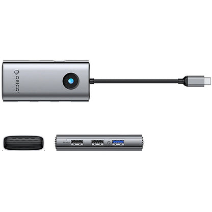 USB-C-keskitin Orico PW11-5P, 1 x USB-A 3.0 - 2 x USB-A - 1 x USB-C - 1 x HDMI, Harmaa