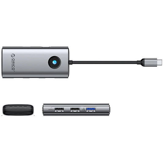 USB-C-keskitin Orico PW11-5P, 1 x USB-A 3.0 - 2 x USB-A - 1 x USB-C - 1 x HDMI, Harmaa
