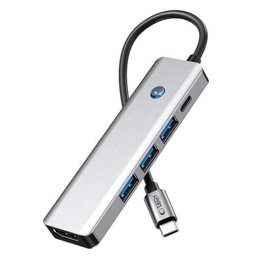 Hub USB-C Tech-Protect HB01, 1 x USB-A 3.0 - 2 x USB-A - 1 x USB-C - 1 x HDMI, Harmaa