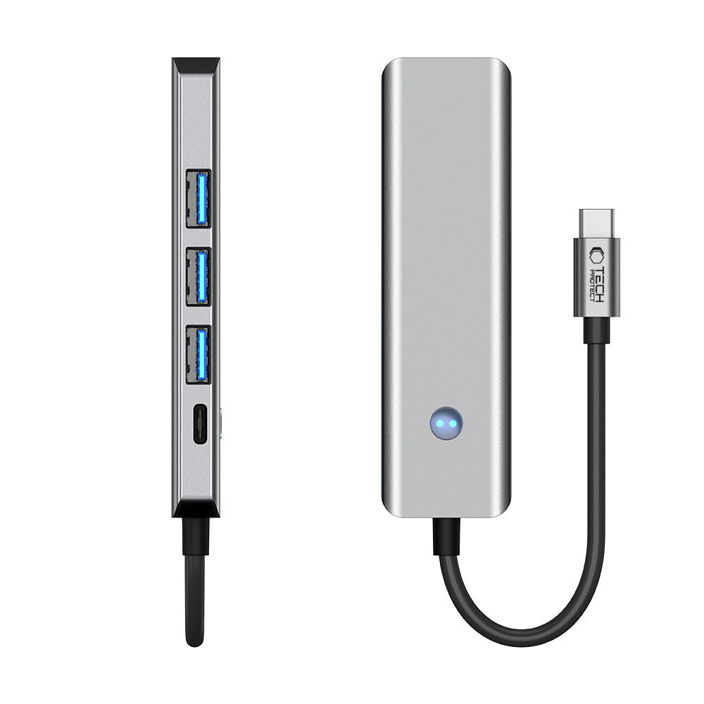 Tech-Protect HB01 USB-C Hub, 1 x USB-A 3.0 - 2 x USB-A - 1 x USB-C - 1 x HDMI, Gray