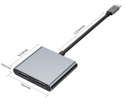 Hub USB-C Tech-Protect HB08, 1 x USB-A - 1 x USB-C - 2 x HDMI, Harmaa