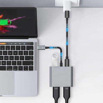 Hub USB-C Tech-Protect HB08, 1 x USB-A - 1 x USB-C - 2 x HDMI, Harmaa