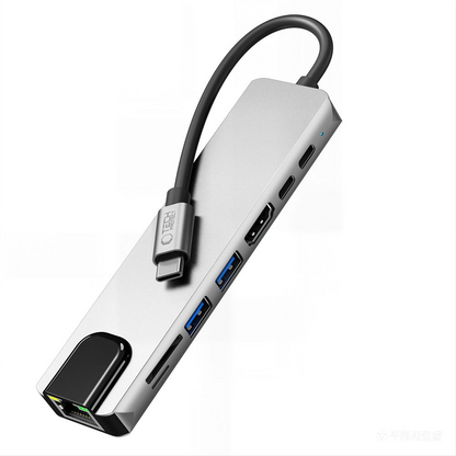 USB-C Hub Tech-Protect HB09, 2 x USB-A 3.0 - 2 x USB-C - 1 x HDMI - 1 x RJ45 - 1 x SD - 1 x microSD, Harmaa