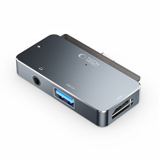 Keskitin USB-C Tech-Protect V6, 1 x USB-A - 1 x USB-C - 1 x HDMI - 1 x 3,5 mm liitin, harmaa